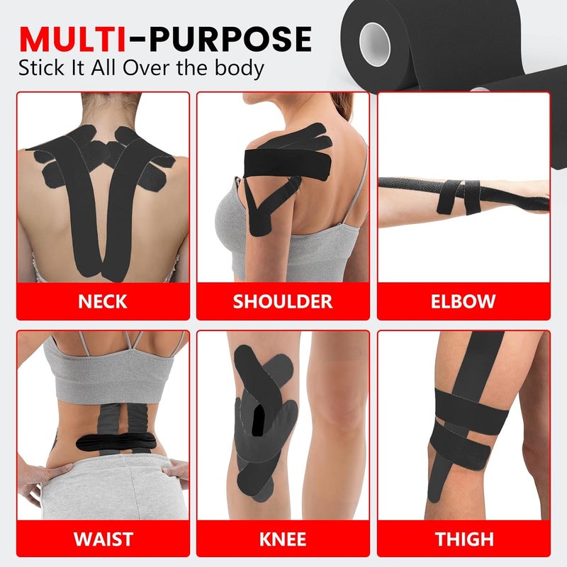 NUITPY 3 Rolls Kinesiology Tape, 4 inch x 14.8 Feet Waterproof Athletic Tape, Uncut Kinetic Tape, Elastic Muscle Tape, Sports Tape, Knee Tape for Exercise and Daily Use - Black - Image 3